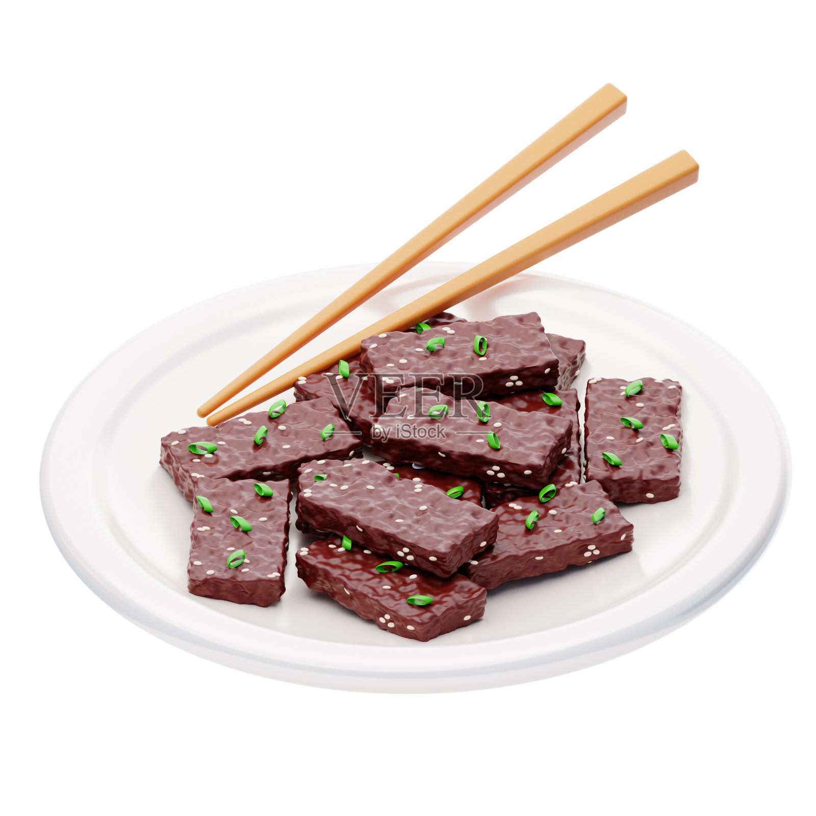 Bulgogi 3d图标。传统的韩国食物烤肉烤牛排照片摄影图片