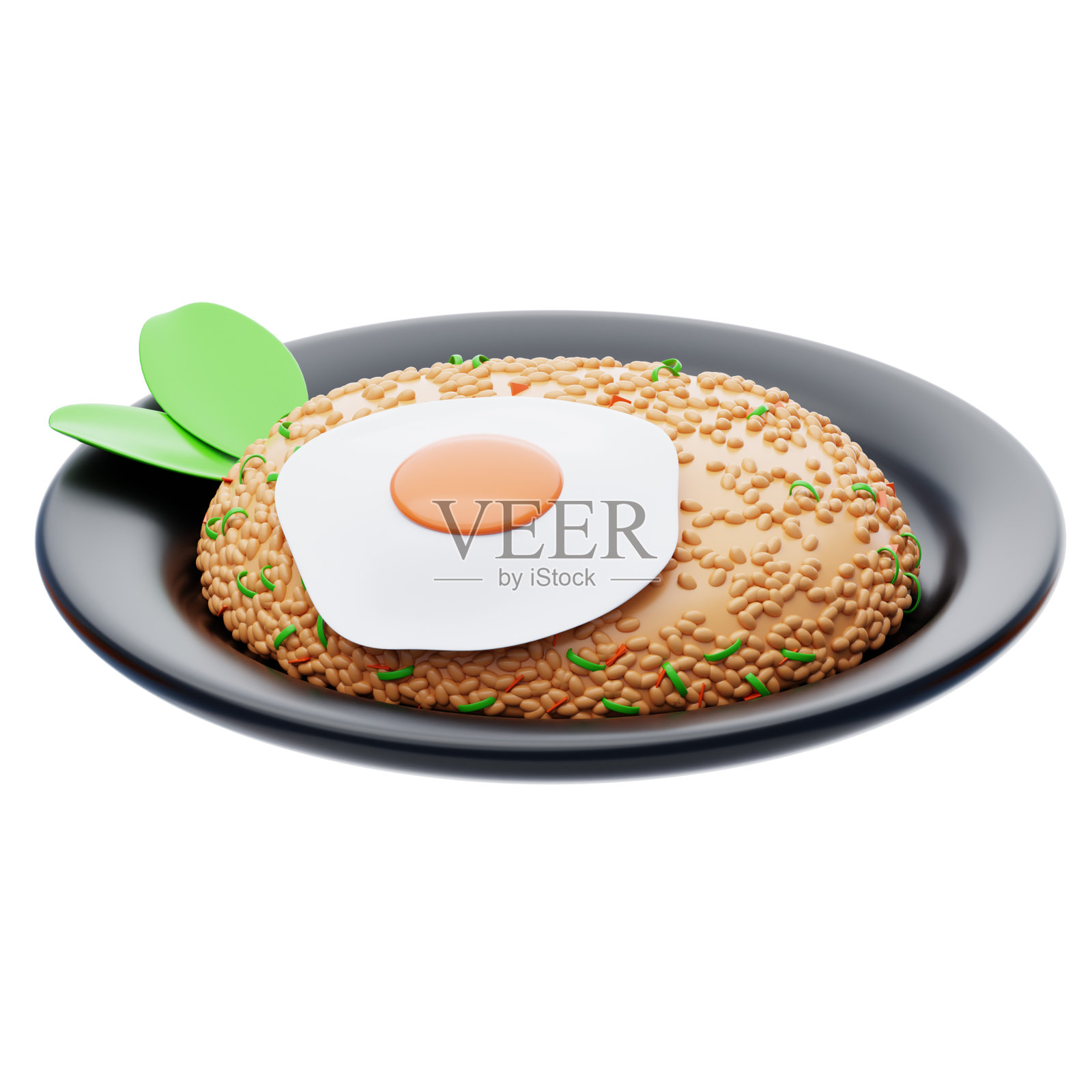 炒饭3d图标。鸡蛋炒饭。简单的食物照片摄影图片