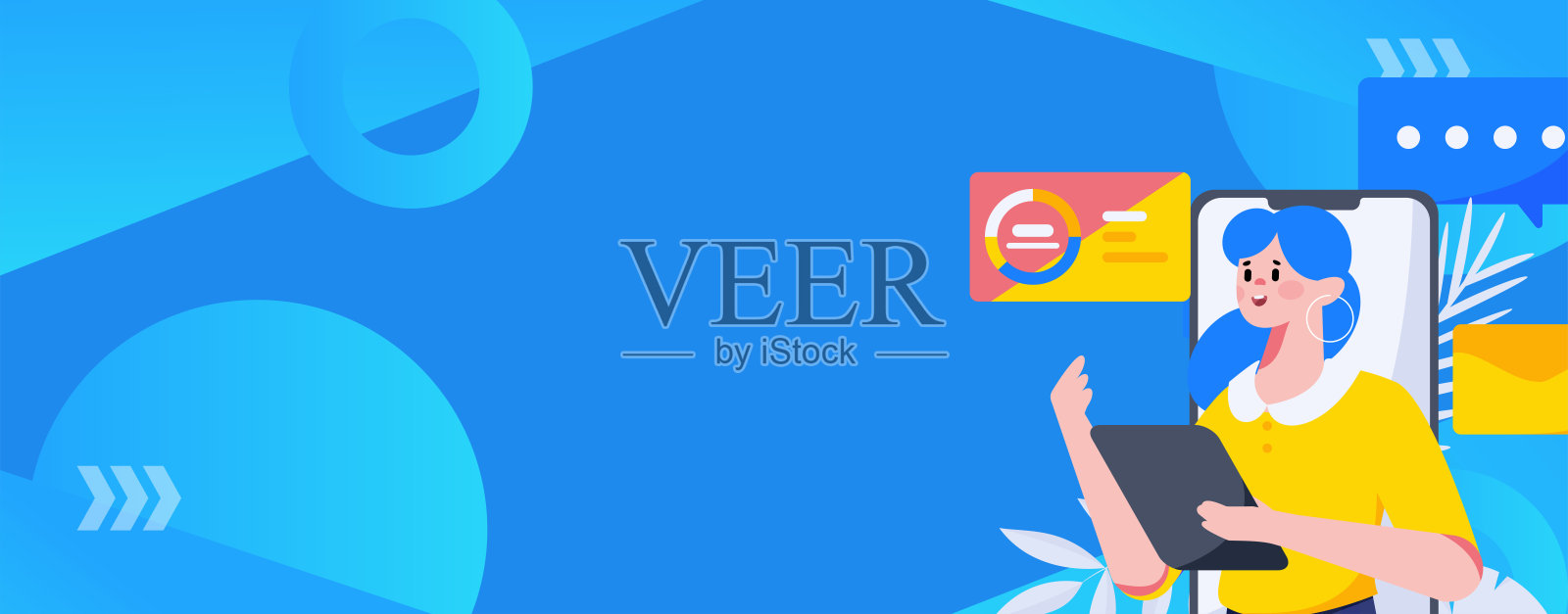 平面矢量插图的业务人员操作的工作场景插画图片素材