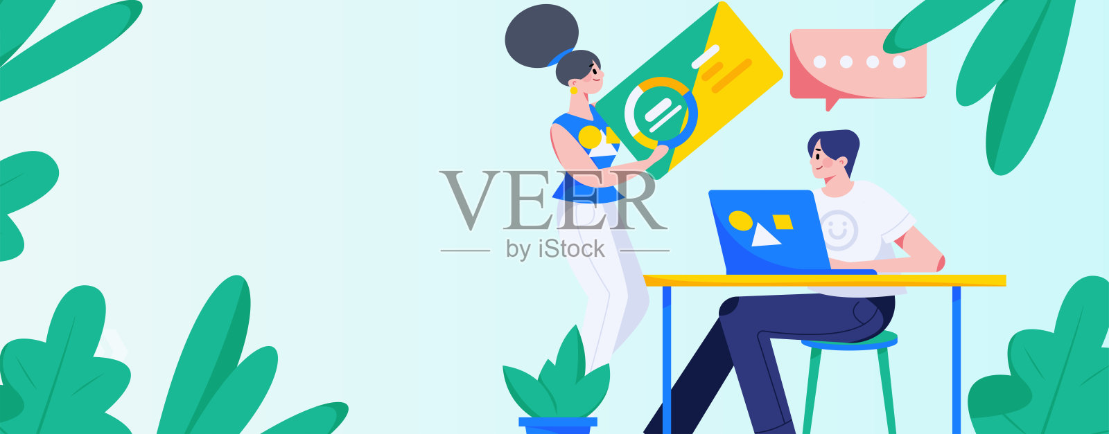 平面矢量插图的业务人员操作的工作场景插画图片素材