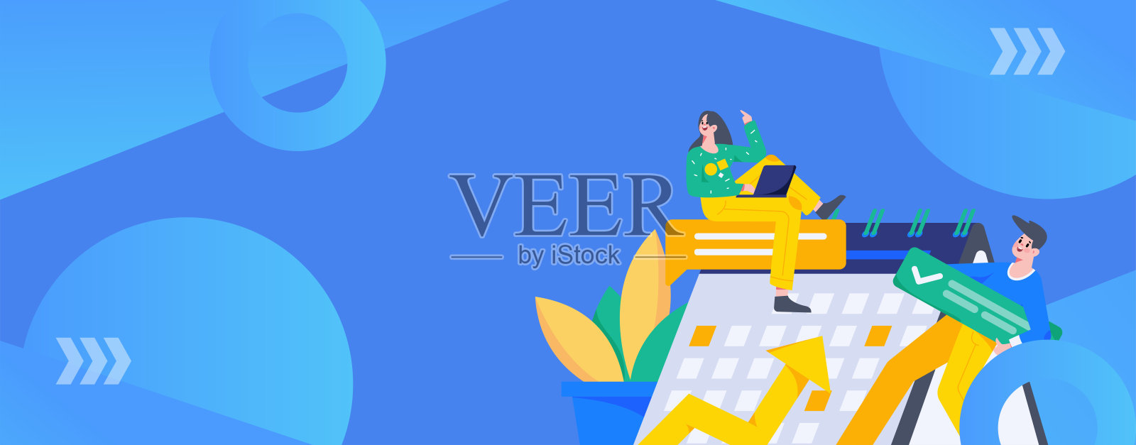 平面矢量插图的业务人员操作的工作场景插画图片素材