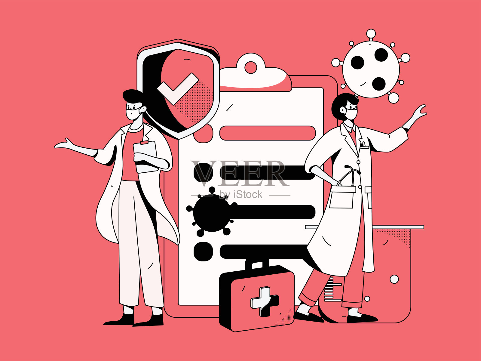 医学人物抗击疫情的平面矢量概念操作手绘插图插画图片素材