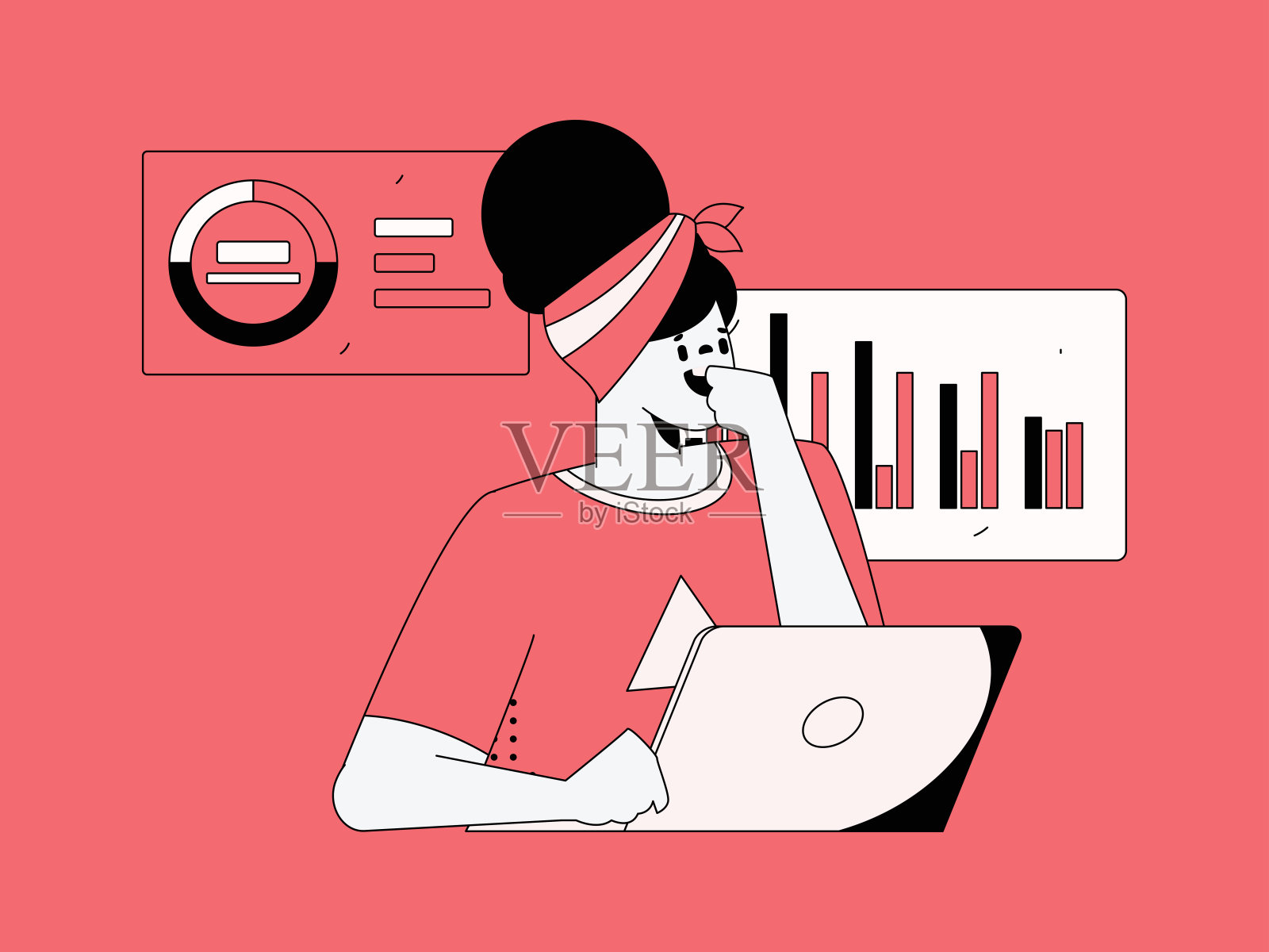 平面矢量插图的业务人员操作的工作场景插画图片素材