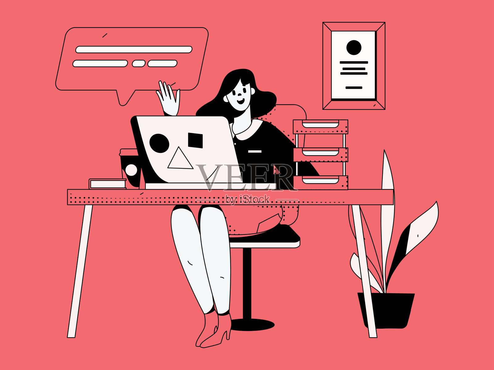 平面矢量插图的业务人员操作的工作场景插画图片素材