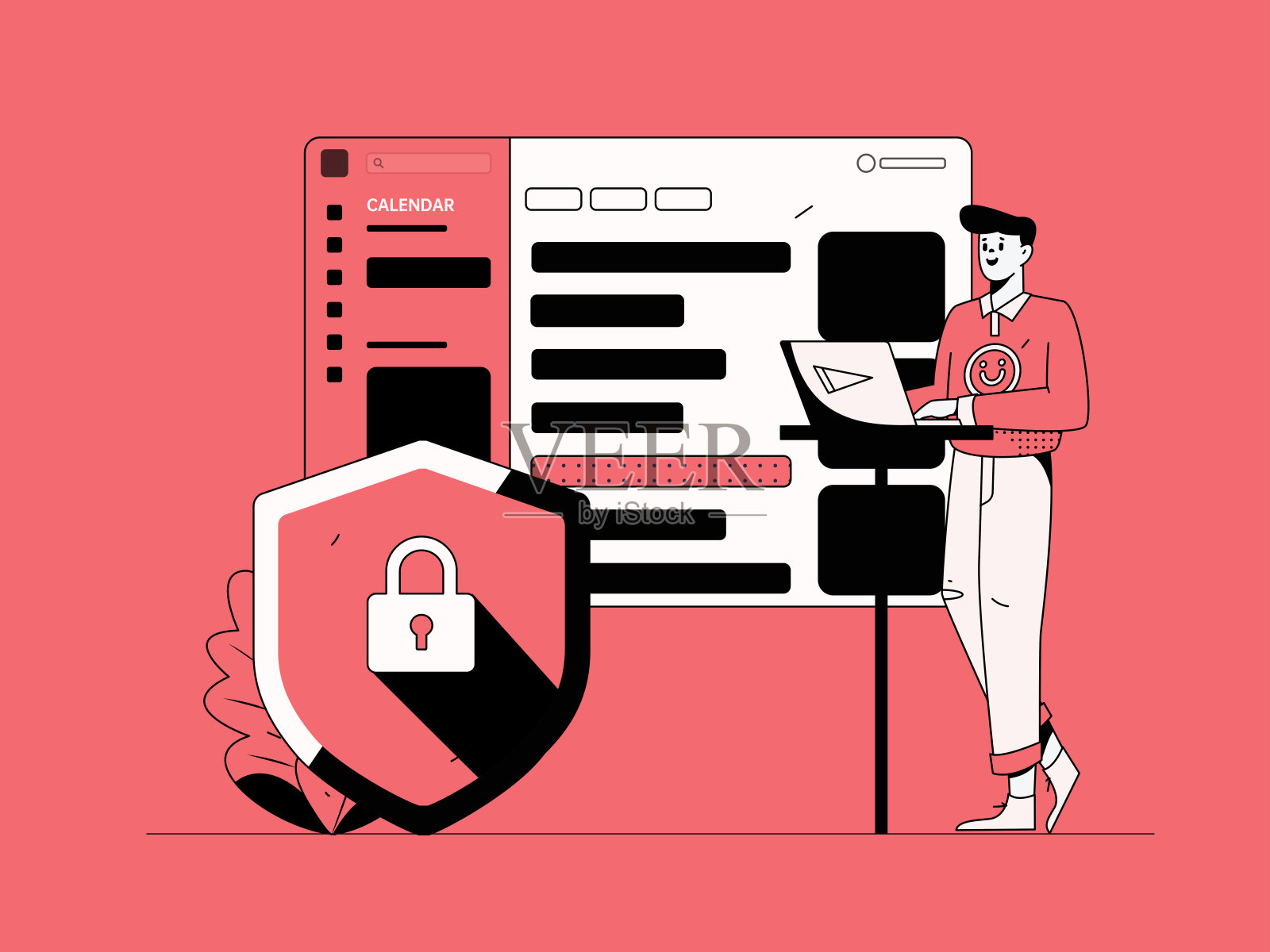 平面矢量插图的业务人员操作的工作场景插画图片素材