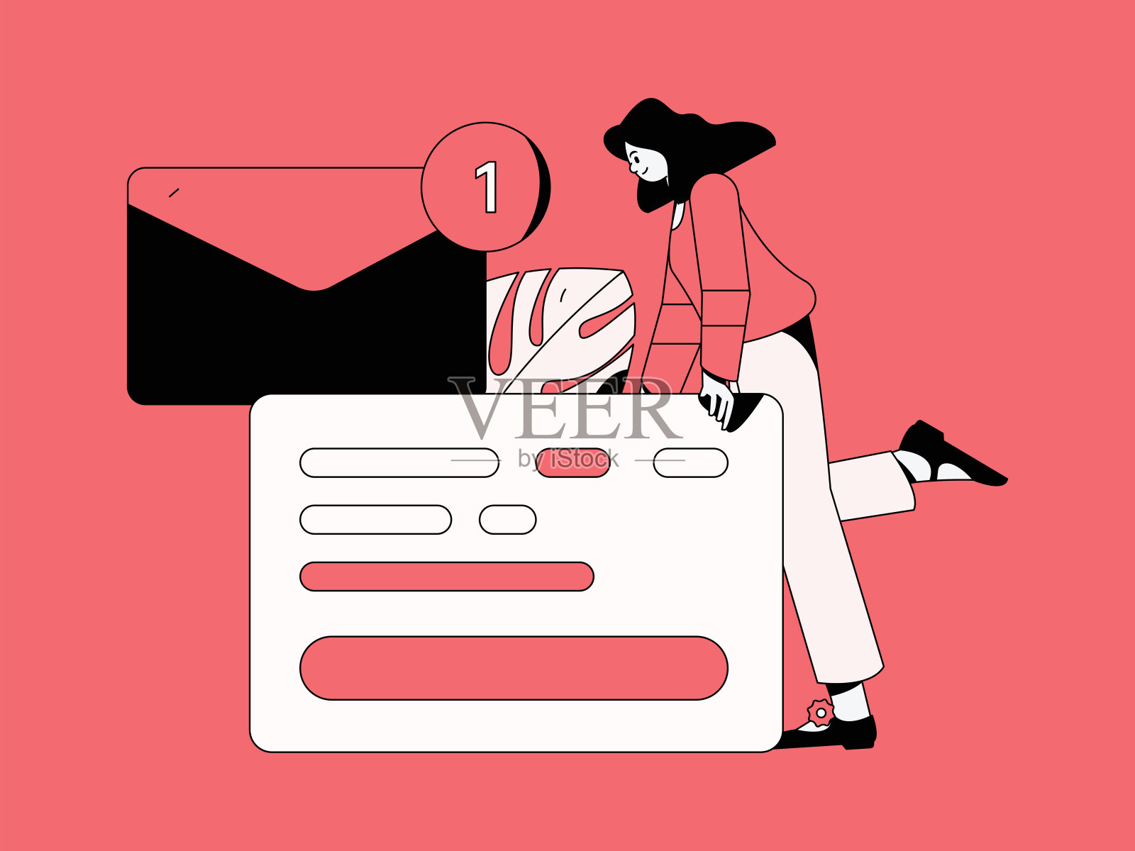 平面矢量插图的业务人员操作的工作场景插画图片素材