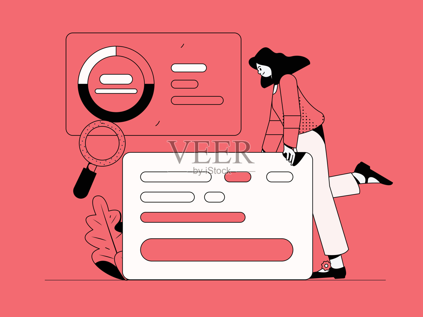 平面矢量插图的业务人员操作的工作场景插画图片素材