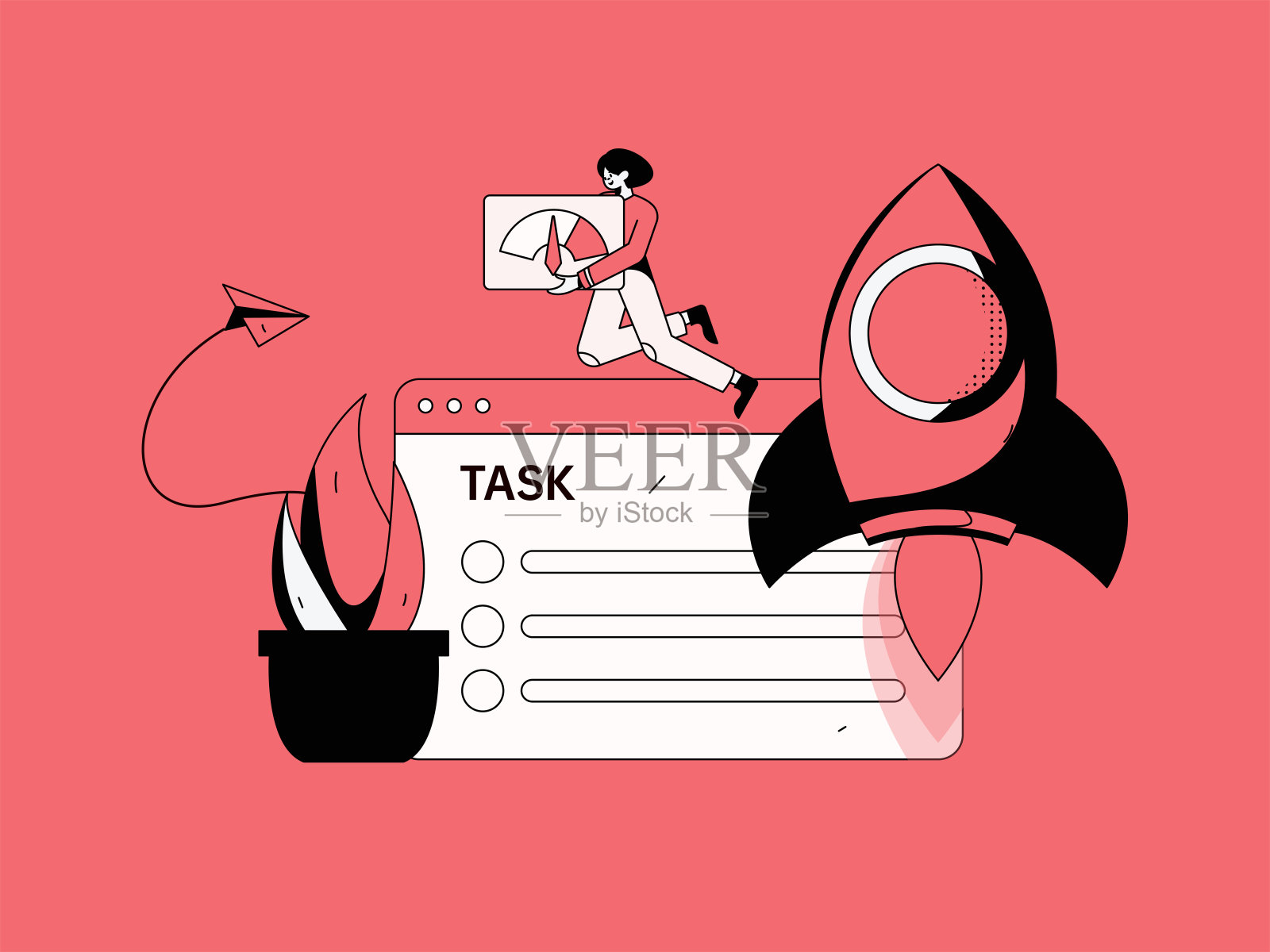 平面矢量插图的业务人员操作的工作场景插画图片素材