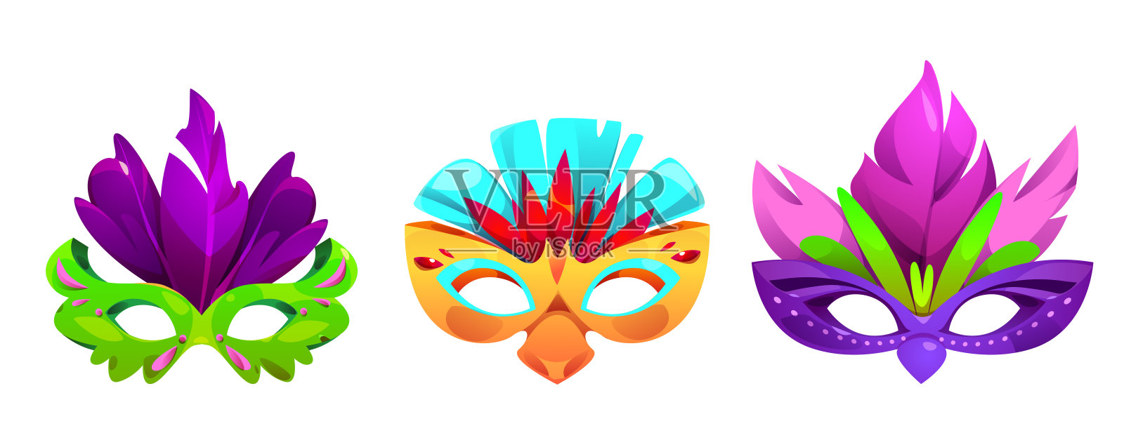 五彩缤纷的狂欢节面具被隔离在白色上插画图片素材