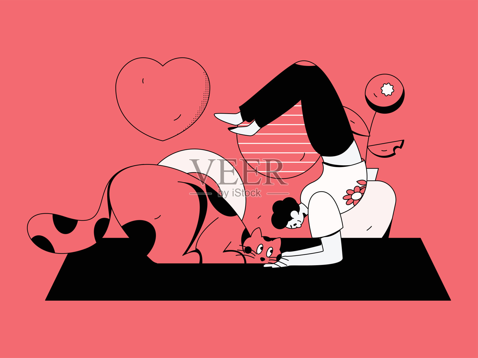 练习瑜伽,身心健康,平面矢量人物概念,操作手绘插图插画图片素材