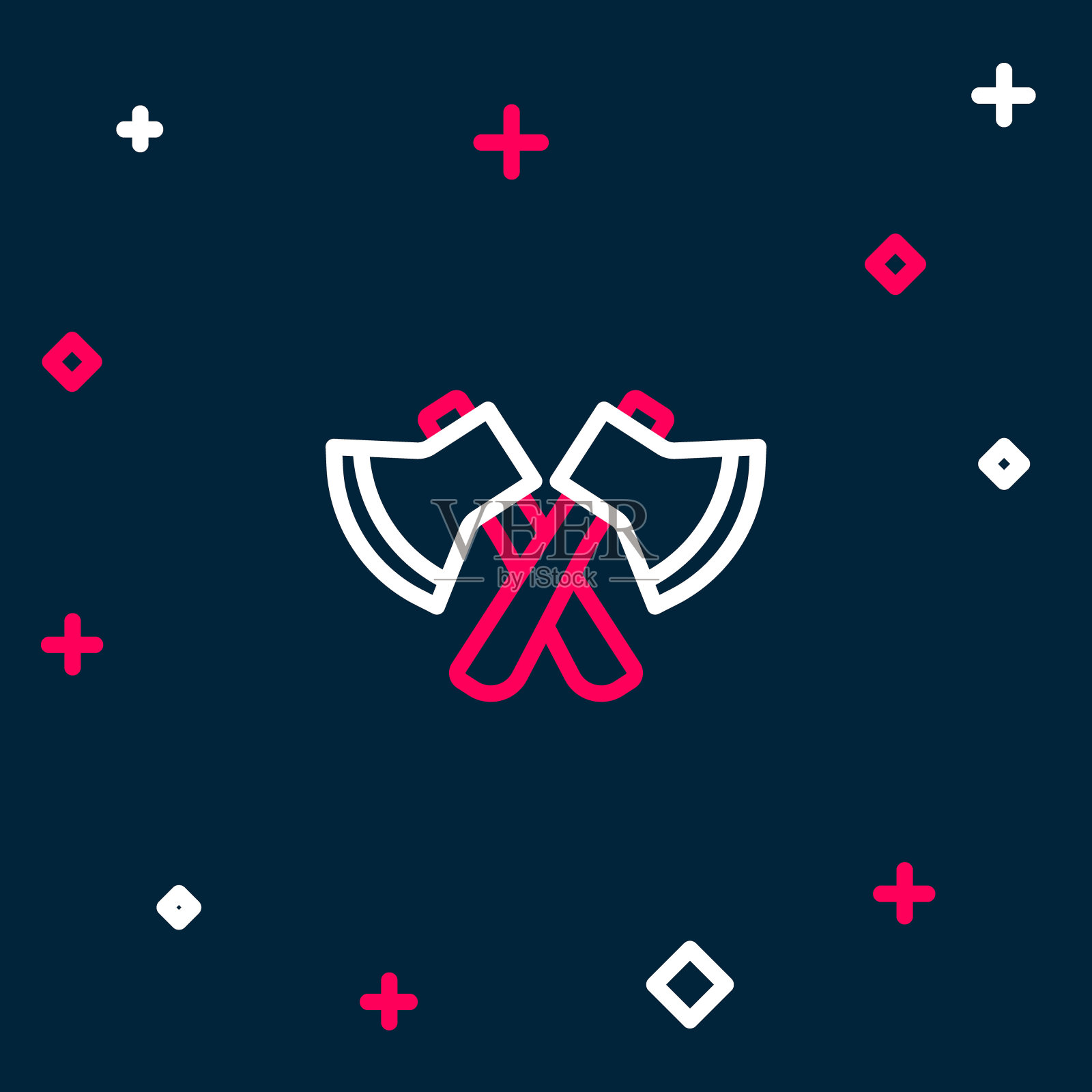 线木斧图标孤立的蓝色背景。伐木工人斧头。色彩缤纷的轮廓概念。向量插画图片素材