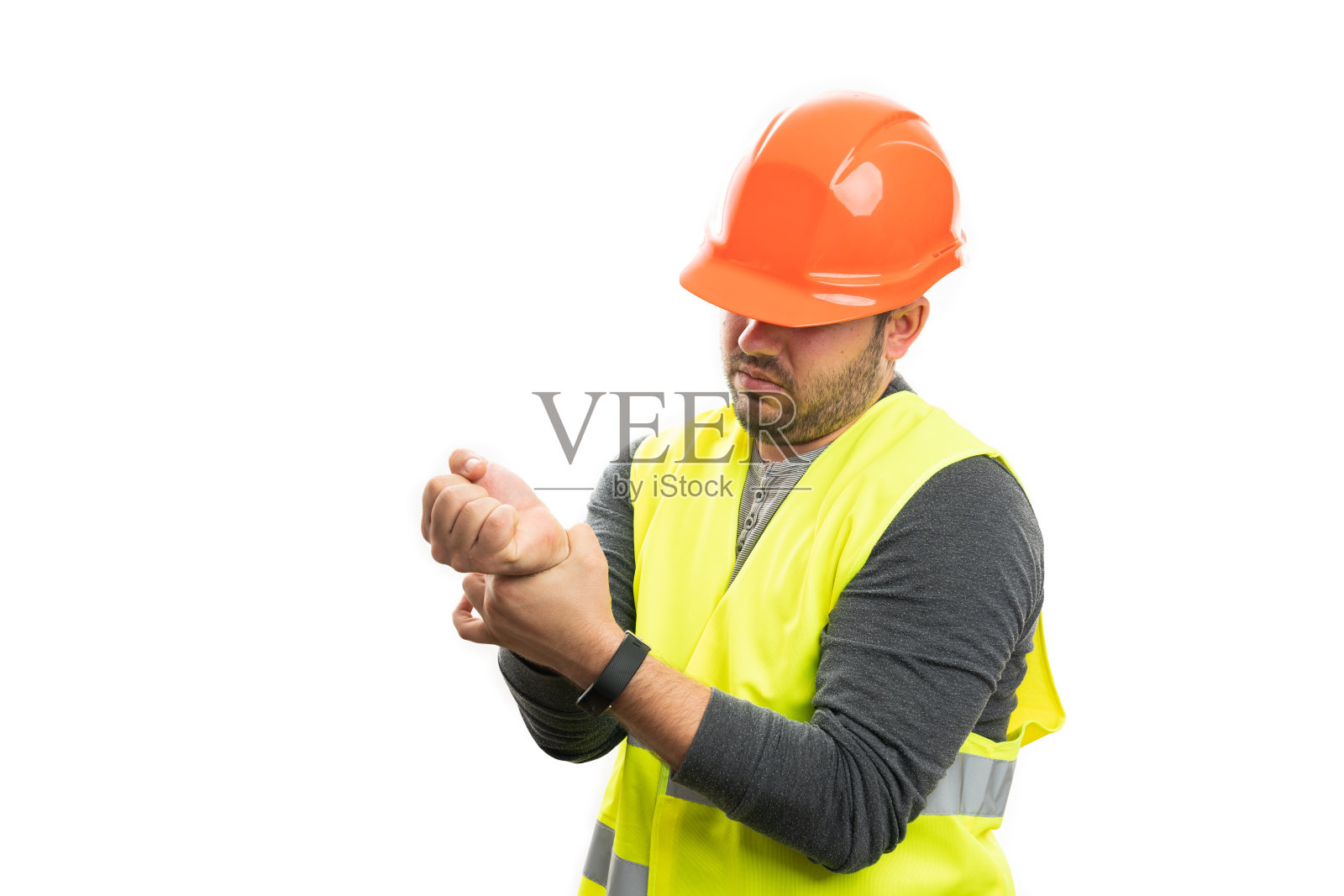 男建筑师用copyspace触摸疼痛的扭伤的手腕照片摄影图片