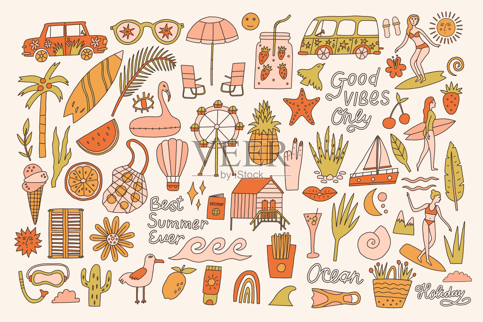 复古的海滩氛围插画图片素材