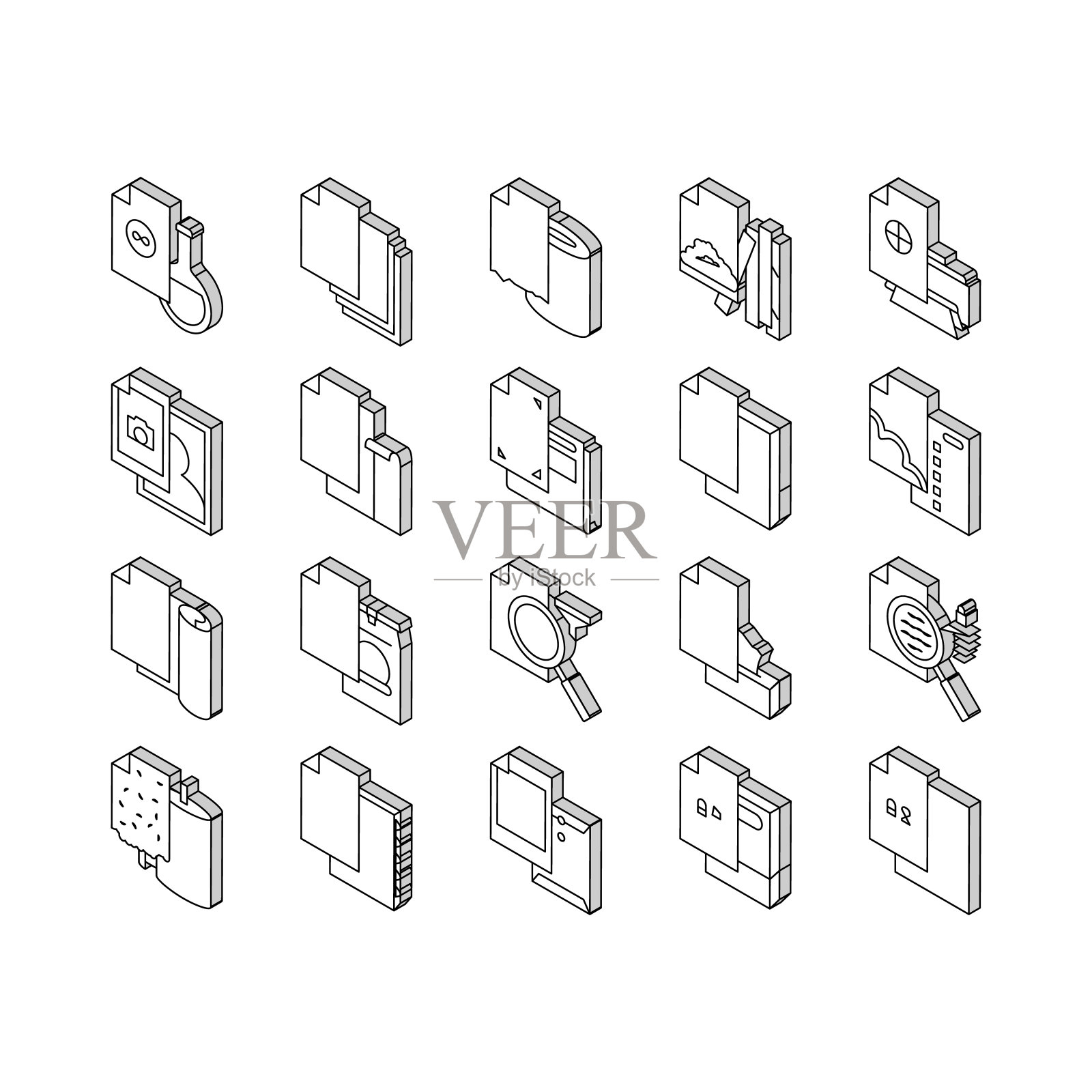 纸张列表用于打印海报等距图标集矢量插画图片素材