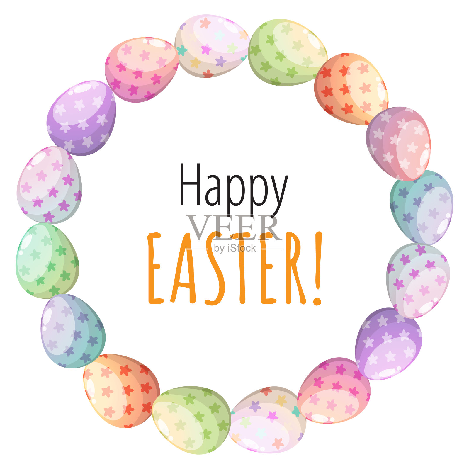 复活节花环上有彩蛋。矢量贺卡与文本框插画图片素材