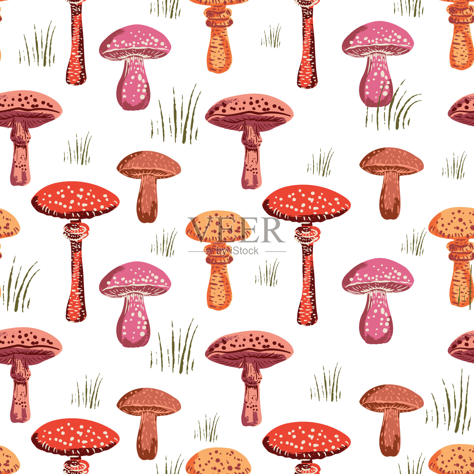 蘑菇无缝图案插画图片素材