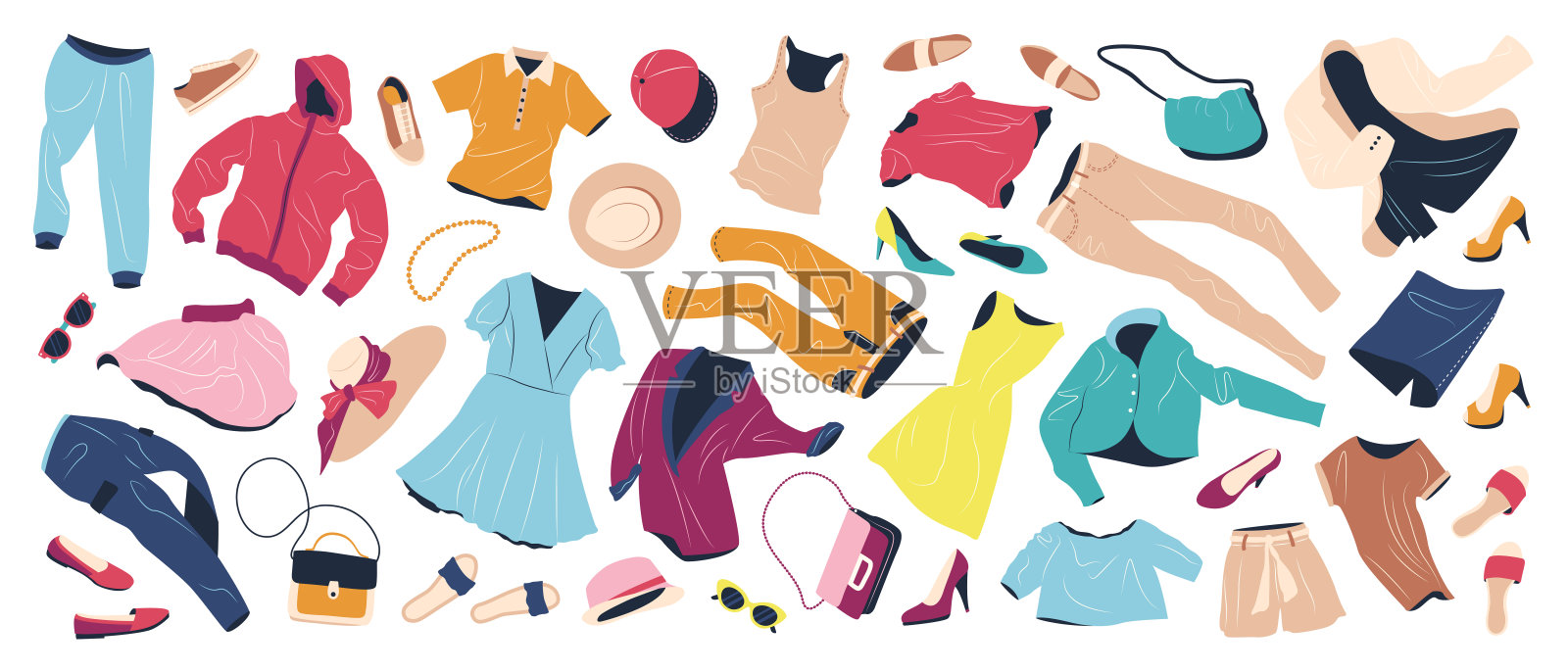 一套飞行时尚女装。插画图片素材