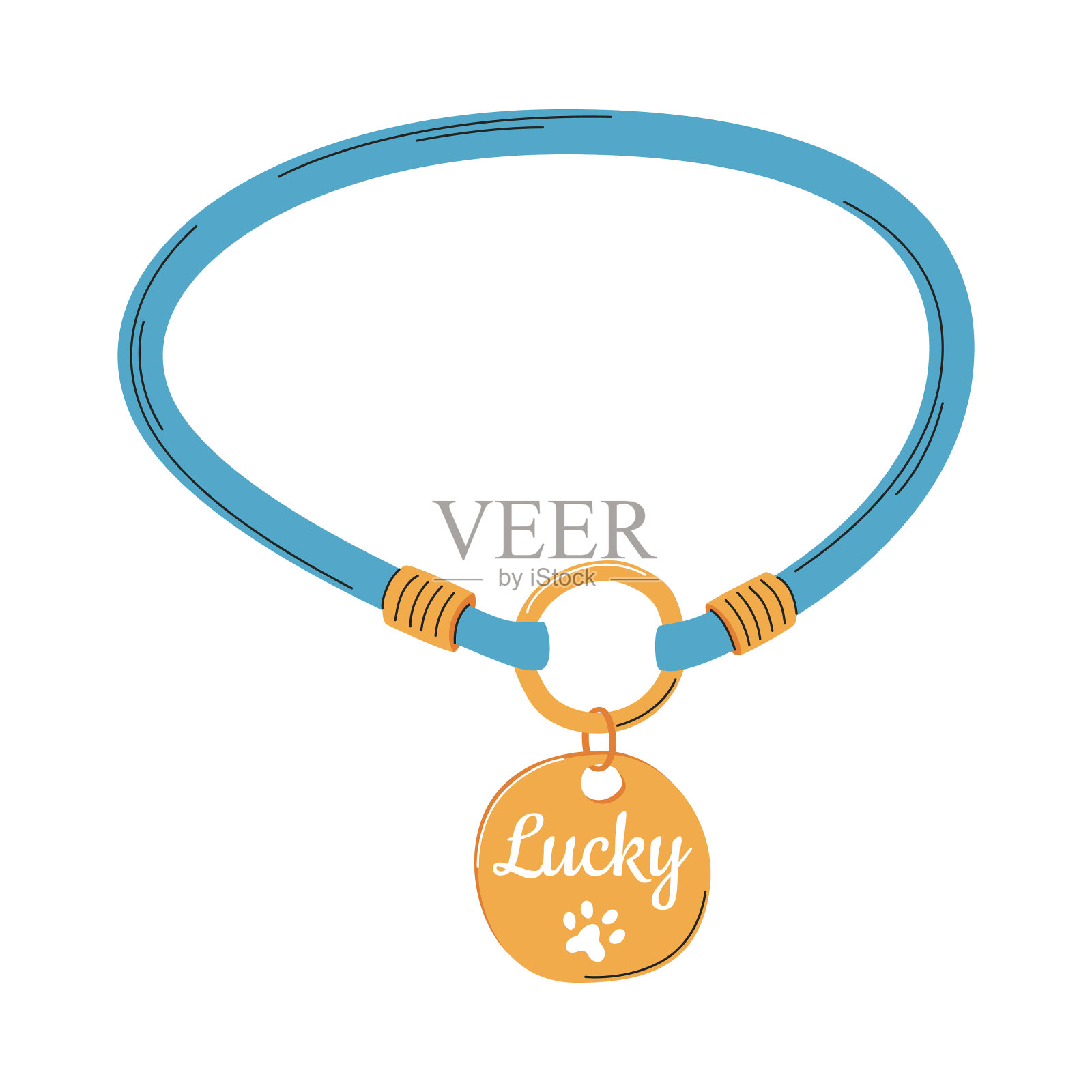项圈:给小狗或小猫戴的项圈带有个性化宠物奖章的项圈。宠物护理用品。一个平面矢量插图孤立在一个白色的背景。插画图片素材