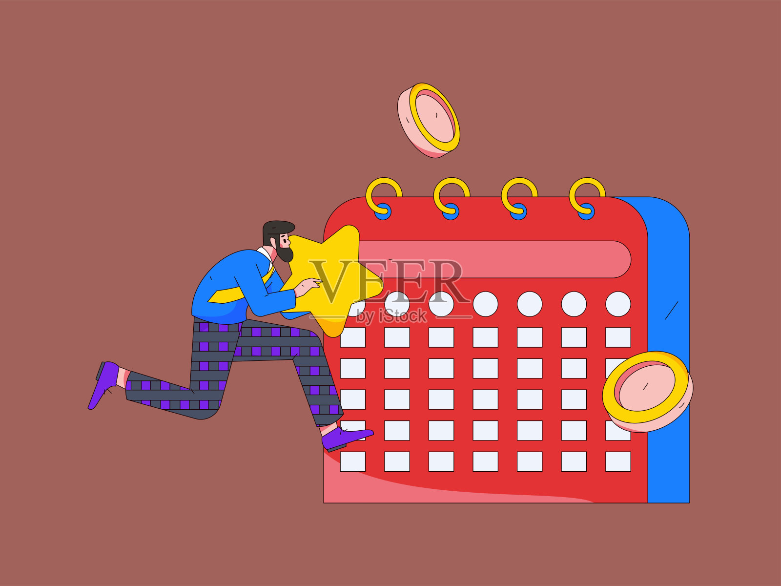 签到字符平面矢量概念操作手绘插图插画图片素材