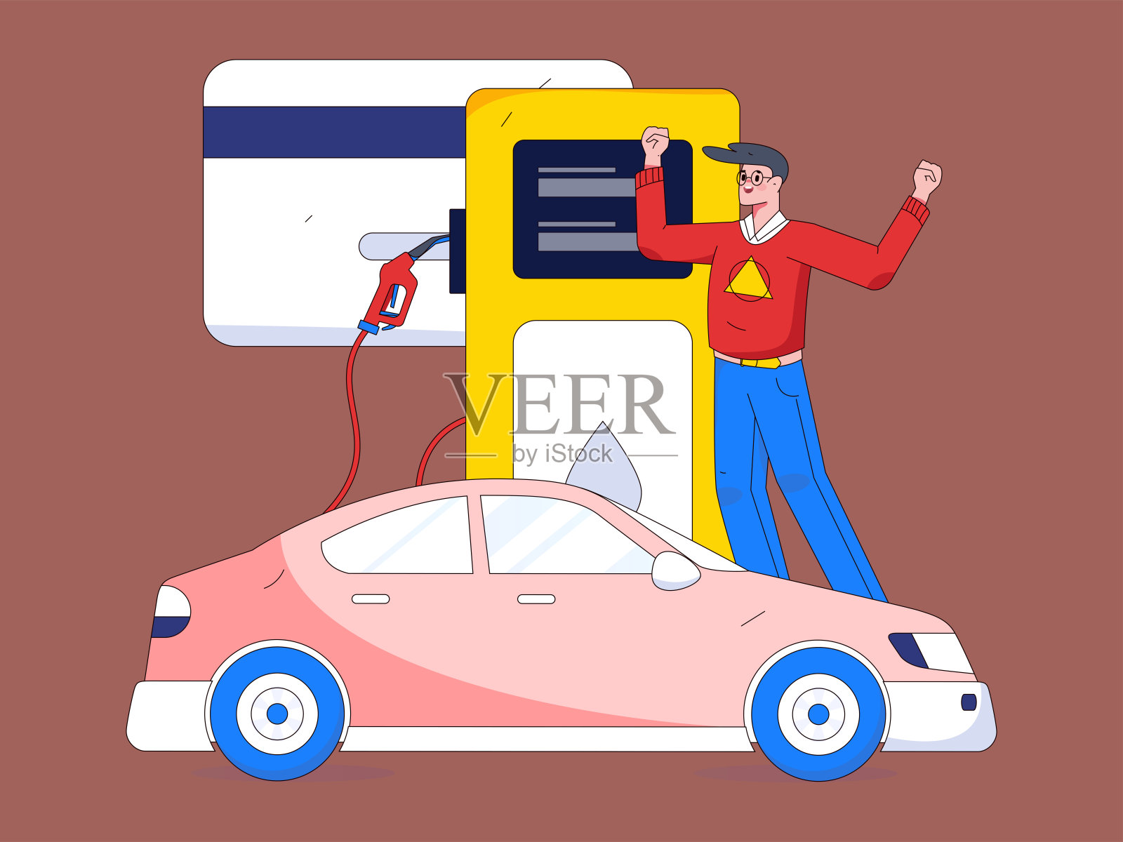 矢量互联网操作手绘插图的人获得折扣加油他们的汽车插画图片素材