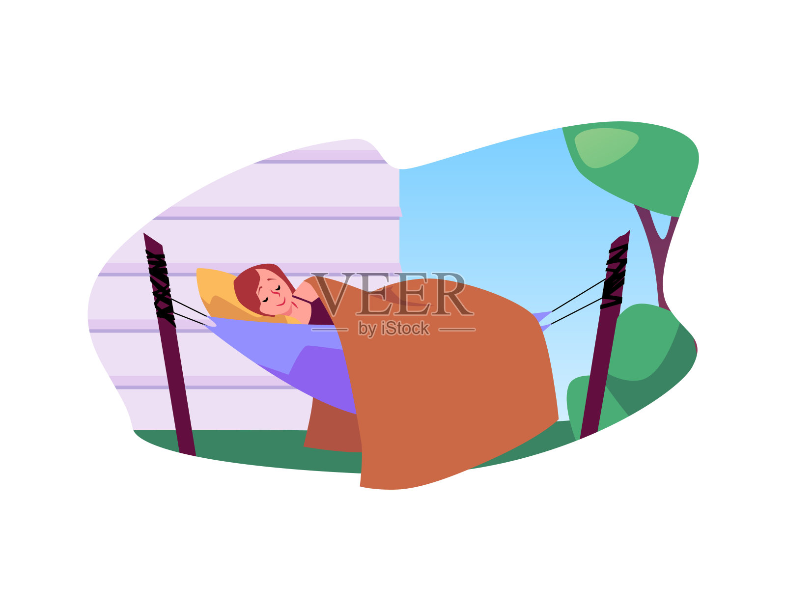 宁静的吊床小睡在自然矢量插图插画图片素材