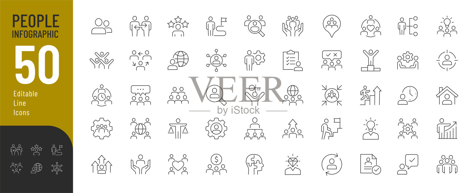 人物信息图线可编辑图标。插画图片素材