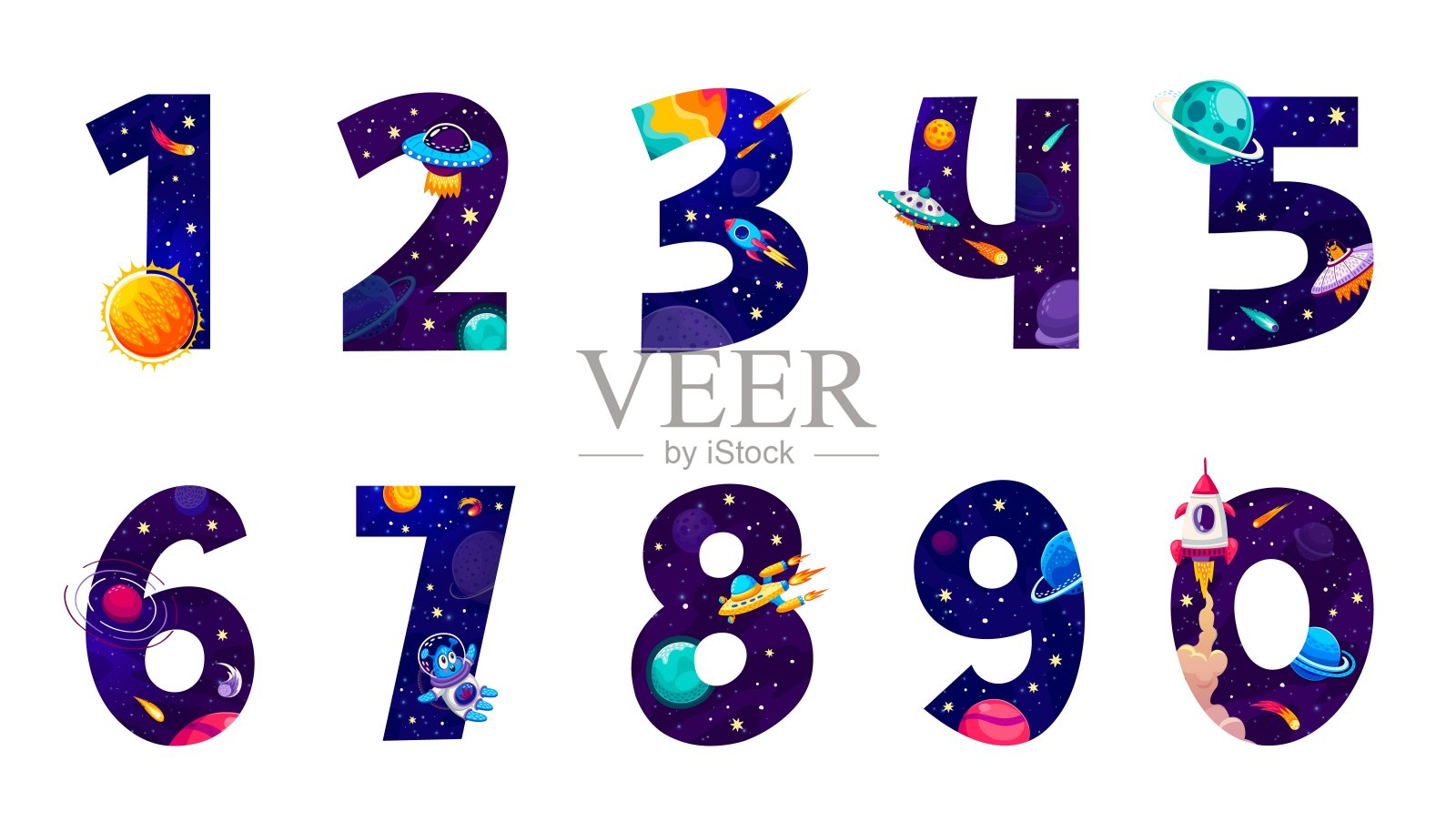 卡通星系空间数字有趣的数学游戏插画图片素材