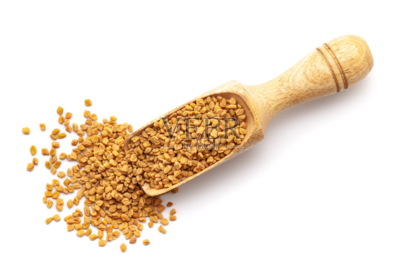 有机胡芦巴种子(Trigonella foenum-graecum)在木勺。照片摄影图片