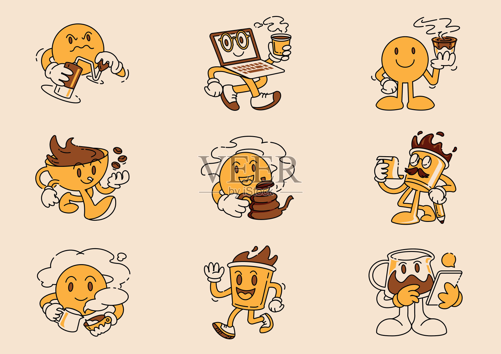 可爱的咖啡吉祥物插图集插画图片素材