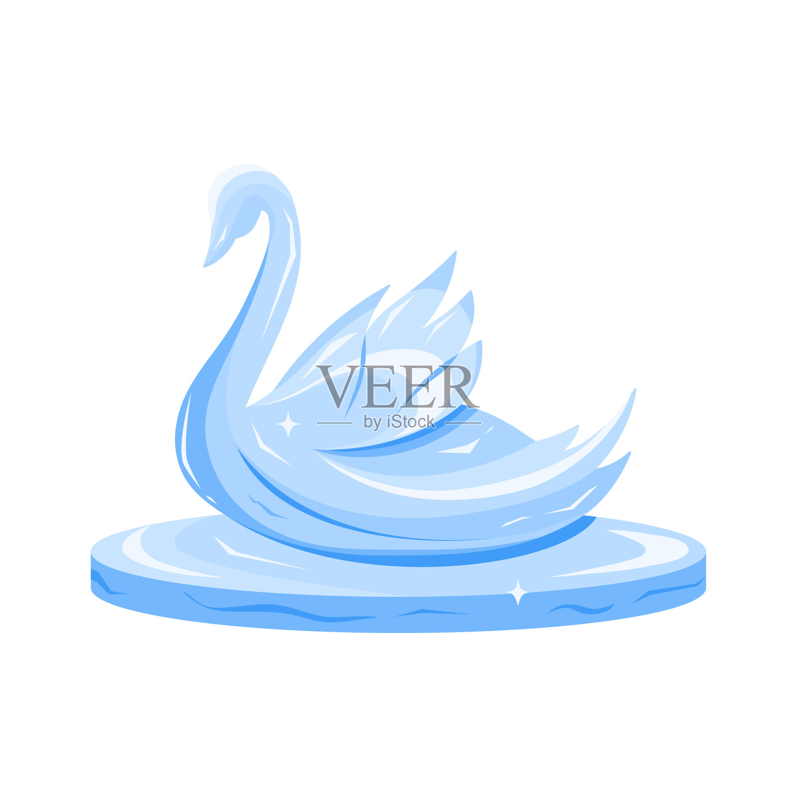 冰雕可爱的天鹅,闪亮的鸟由冰冻的水插画图片素材