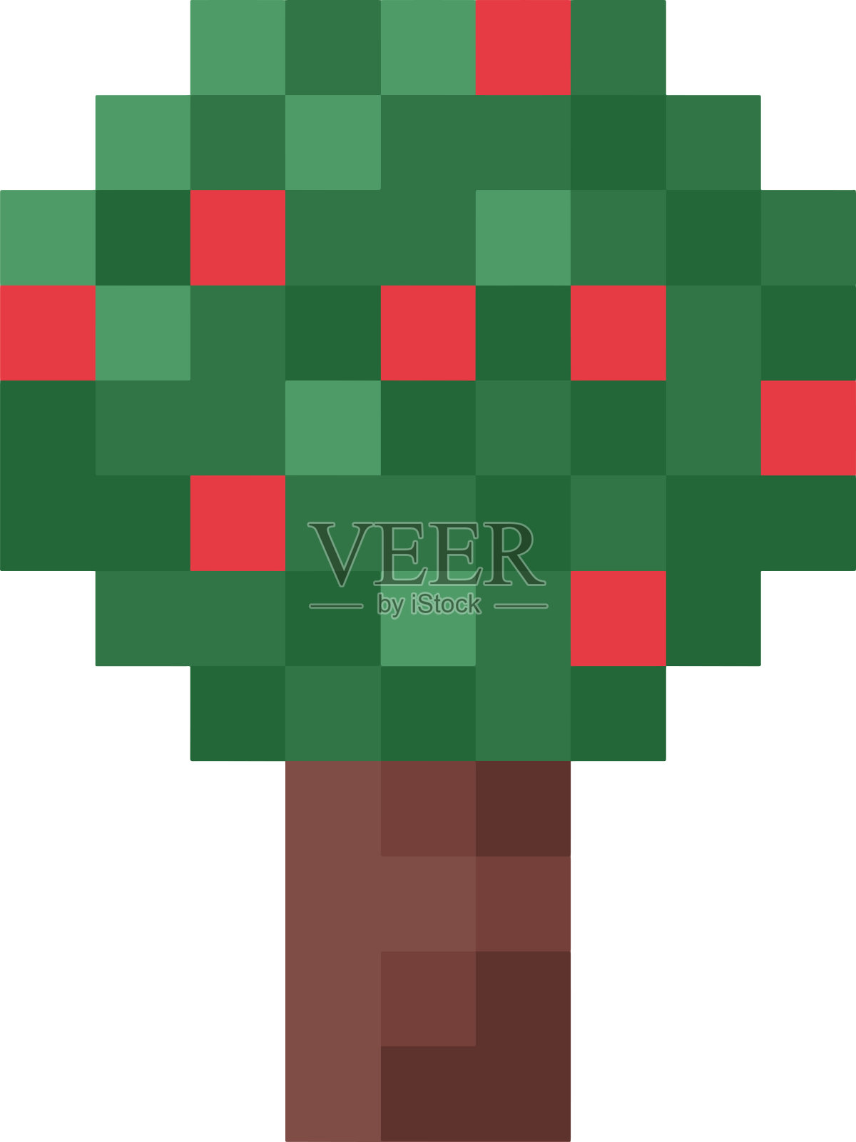 苹果树像素艺术设置为游戏资产和十字绣图案在矢量插图。插画图片素材