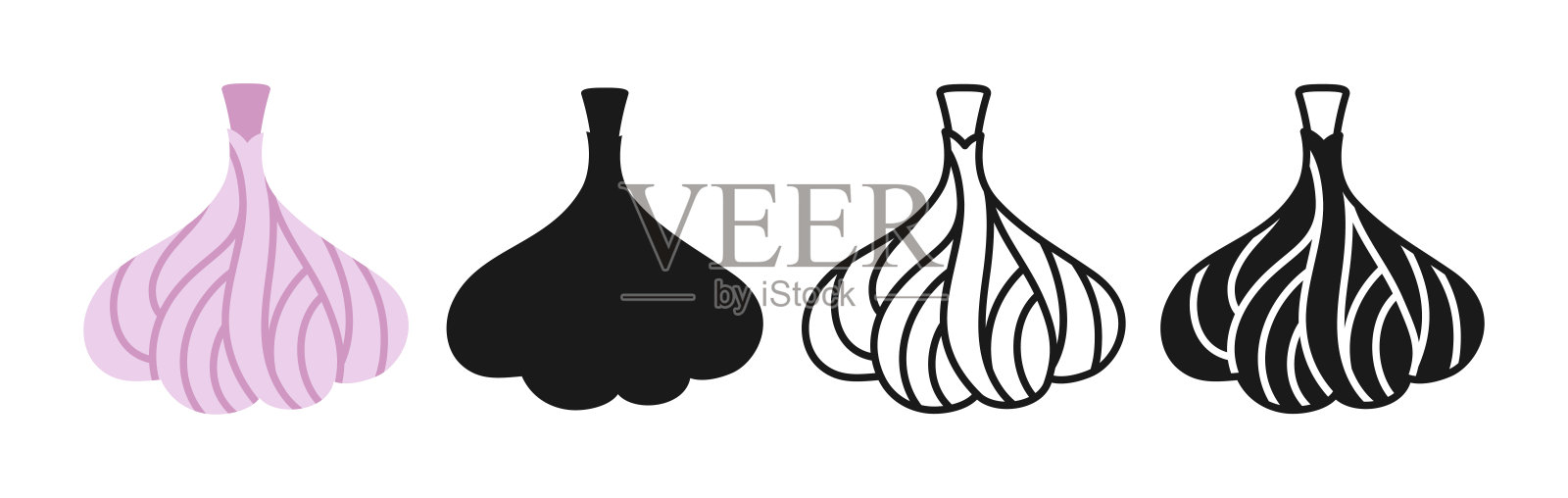 大蒜线性图标卡通符号集香料辛辣剪影符号标志蔬菜设计元素插画图片素材