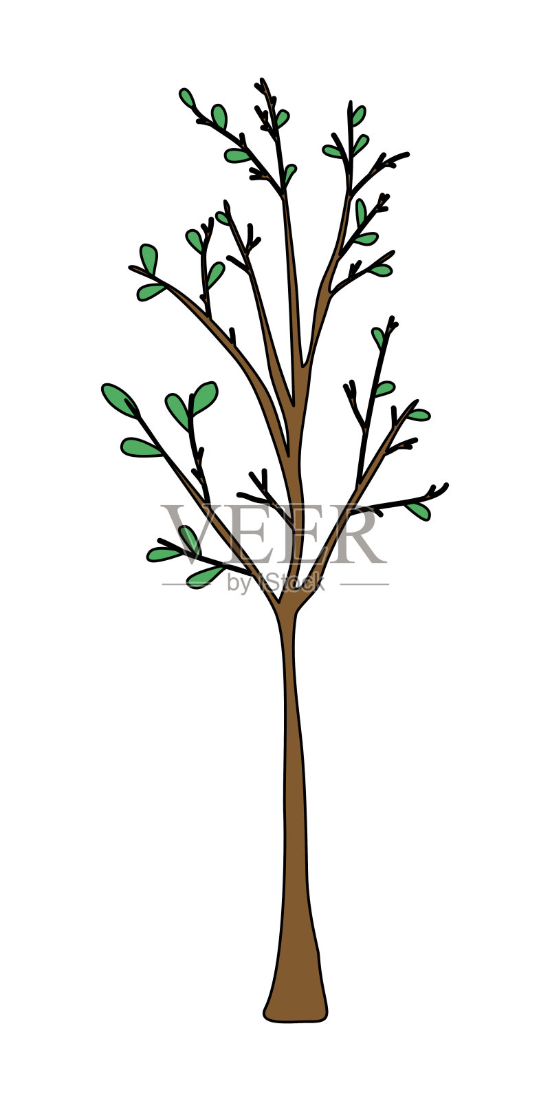 幼树带叶或树苗,扁平风格矢量插画图片素材