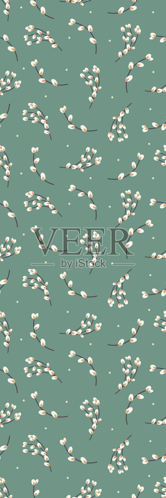 绿色米色复活节柳树图案印刷书签插画图片素材