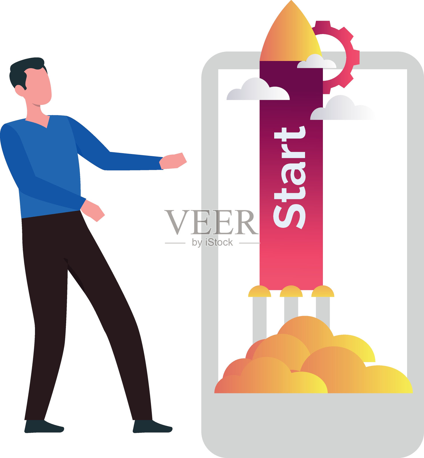 这家伙经营着一家移动创业公司。插画图片素材