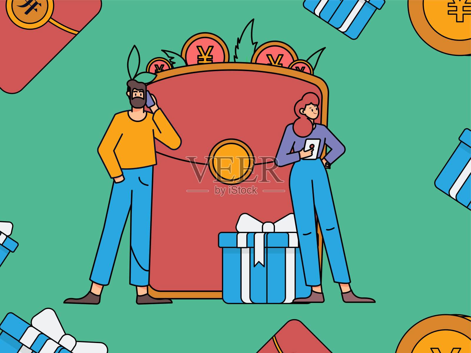 新年红包推广平面矢量人物概念插画插画图片素材