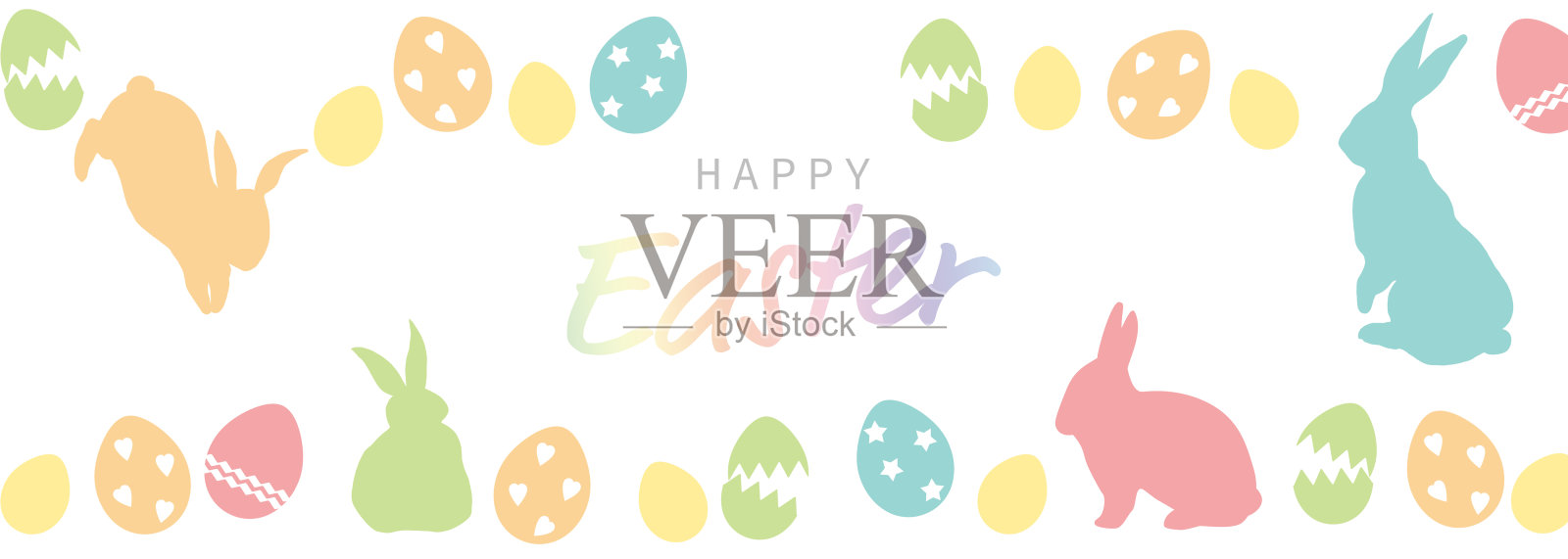 五颜六色的小兔子和复活节彩蛋插画图片素材