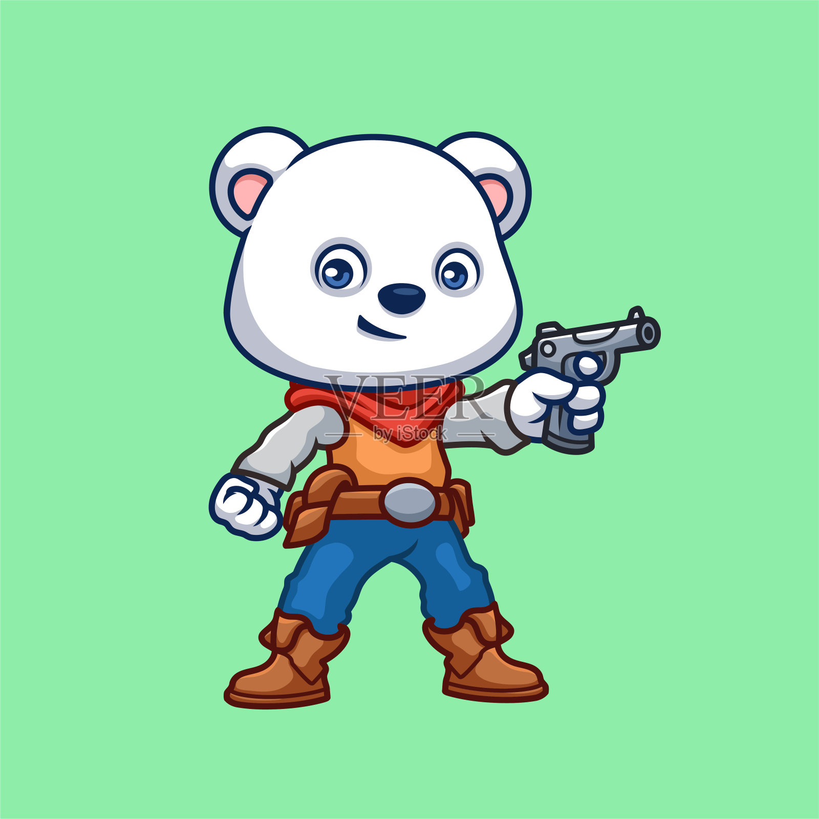 牛仔北极熊卡通插图图标插画图片素材