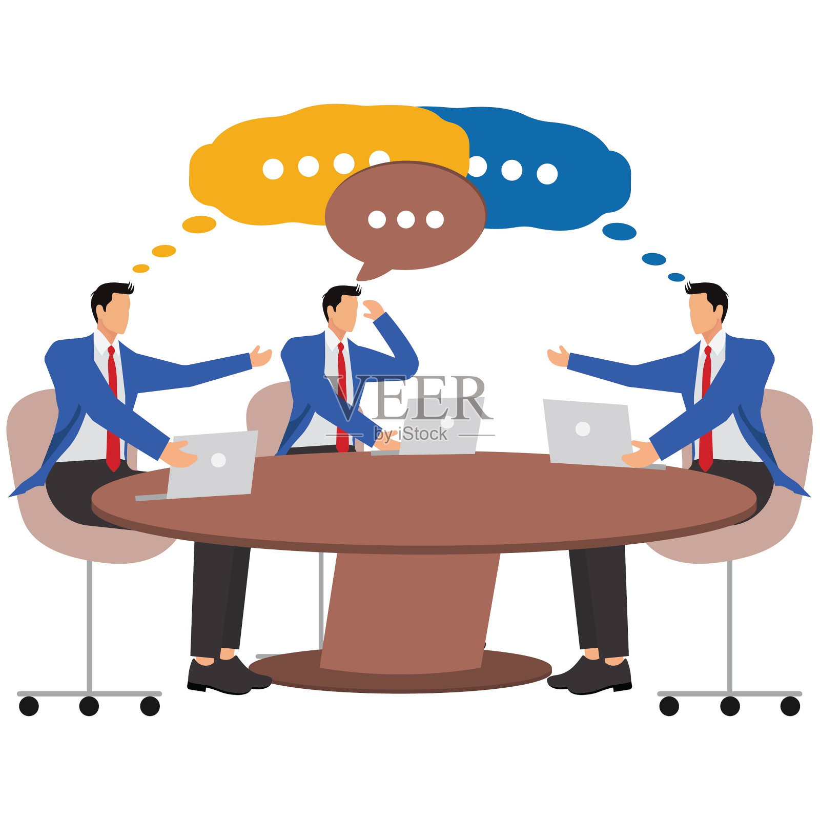 会议讨论,商人小组站在对话讨论问题,插画图片素材
