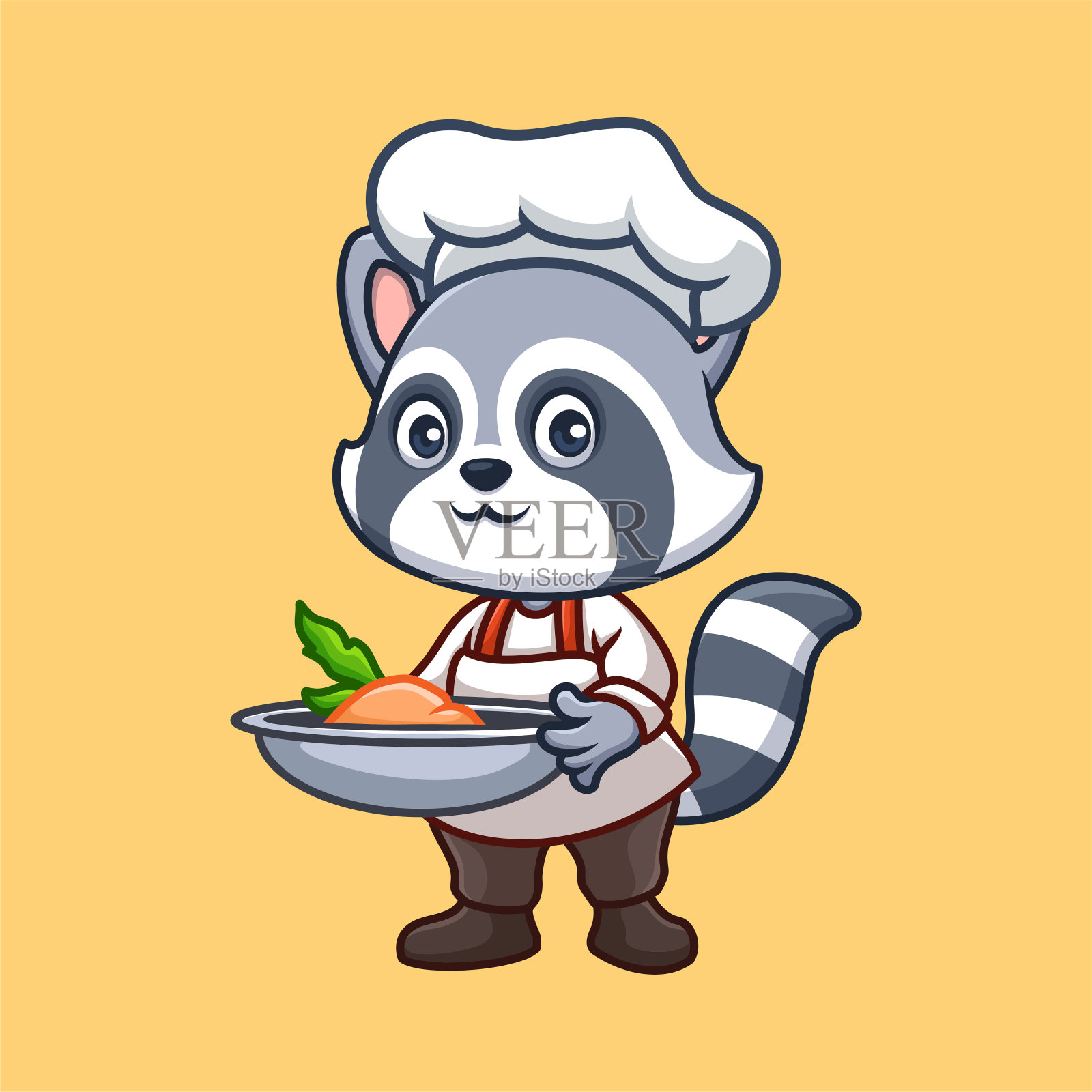 厨师浣熊可爱的卡通插画插画图片素材