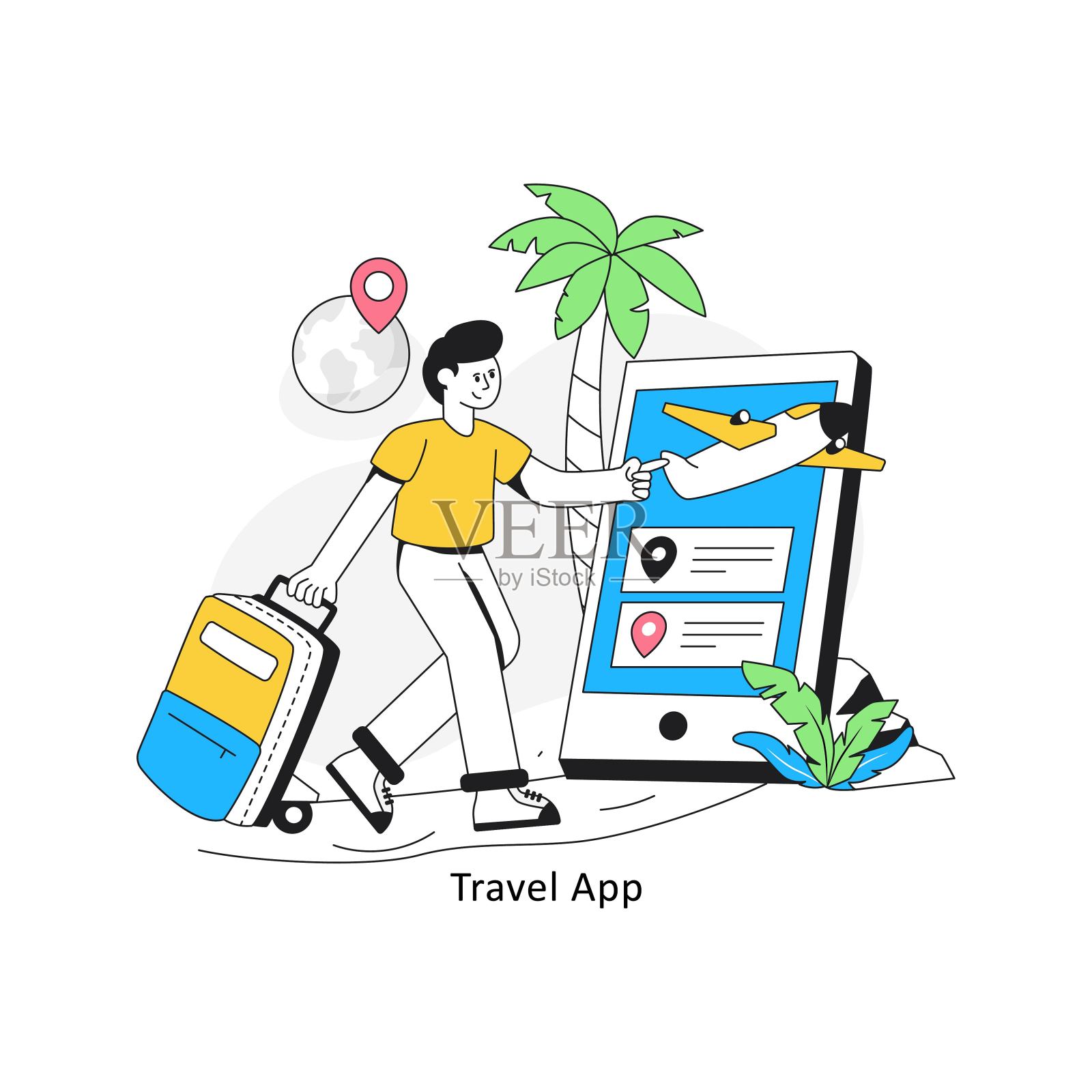 旅游应用程序平面风格设计矢量插图。股票插图插画图片素材