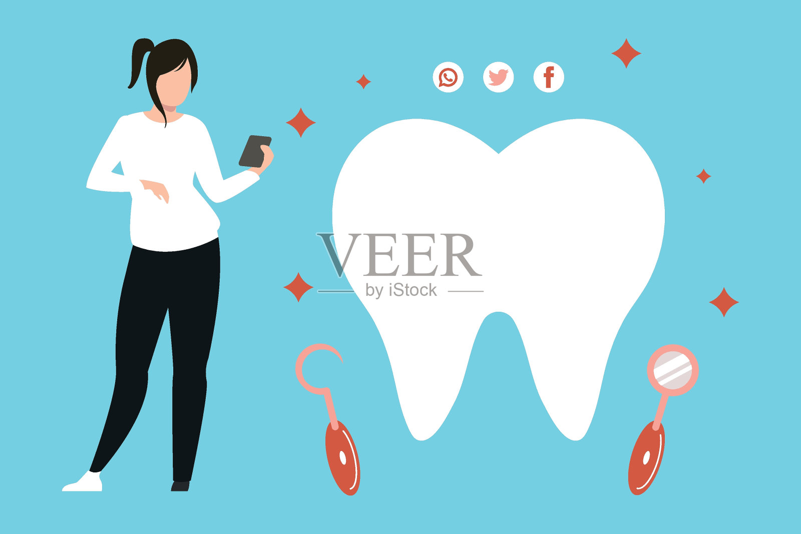 这个女孩约了看牙医。插画图片素材