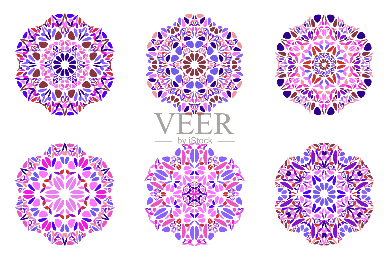 抽象圆形华丽的花瓣曼陀罗符号集插画图片素材