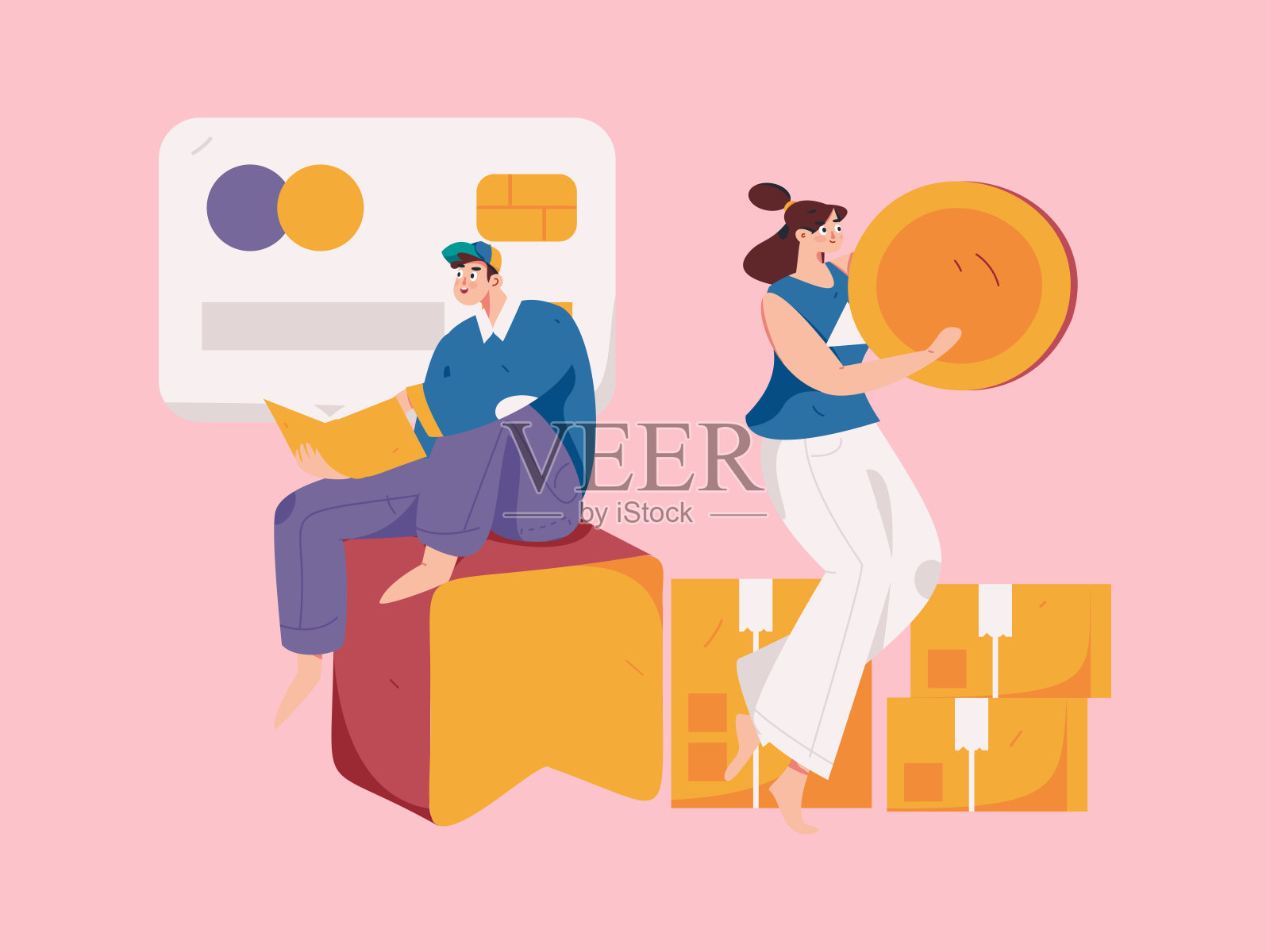 假日购物的人做电子商务网上购物平面矢量概念操作手绘插图插画图片素材