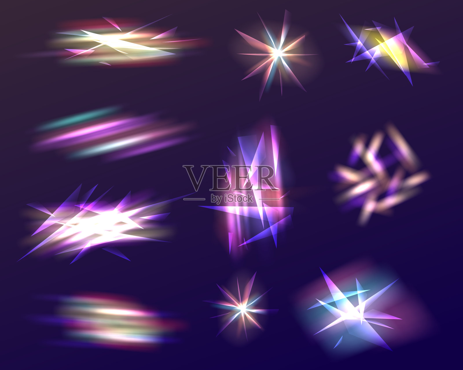 彩虹水晶漏光耀斑插画图片素材