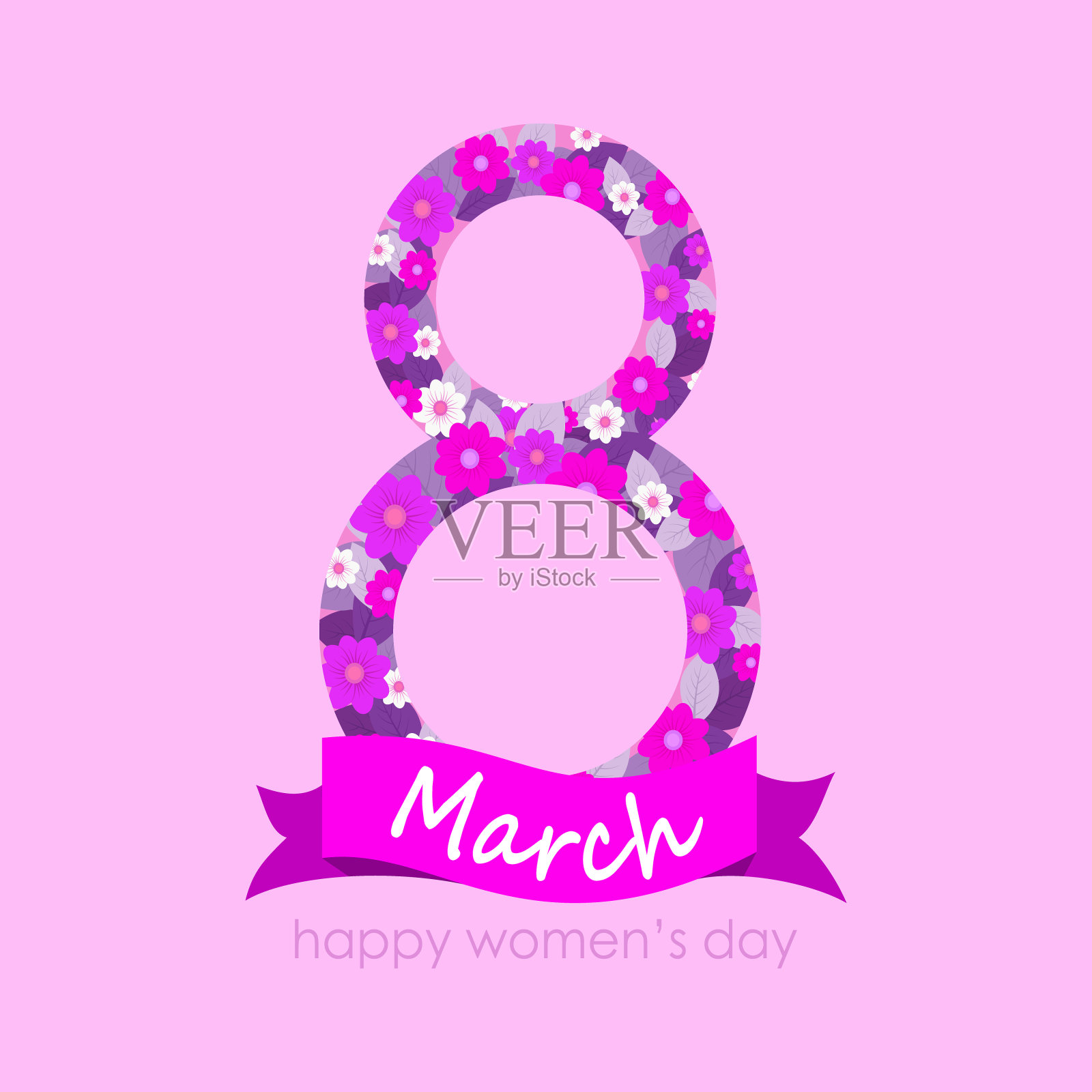 国际妇女节。贺卡。花卉平面矢量插图插画图片素材