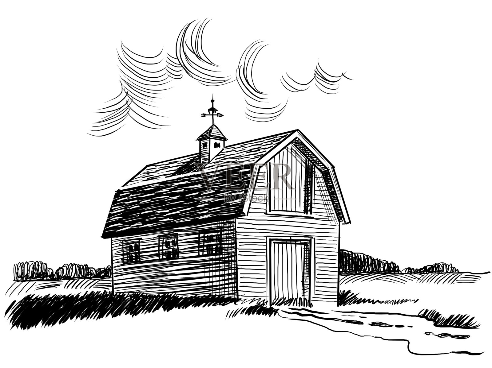 乡下的旧谷仓插画图片素材