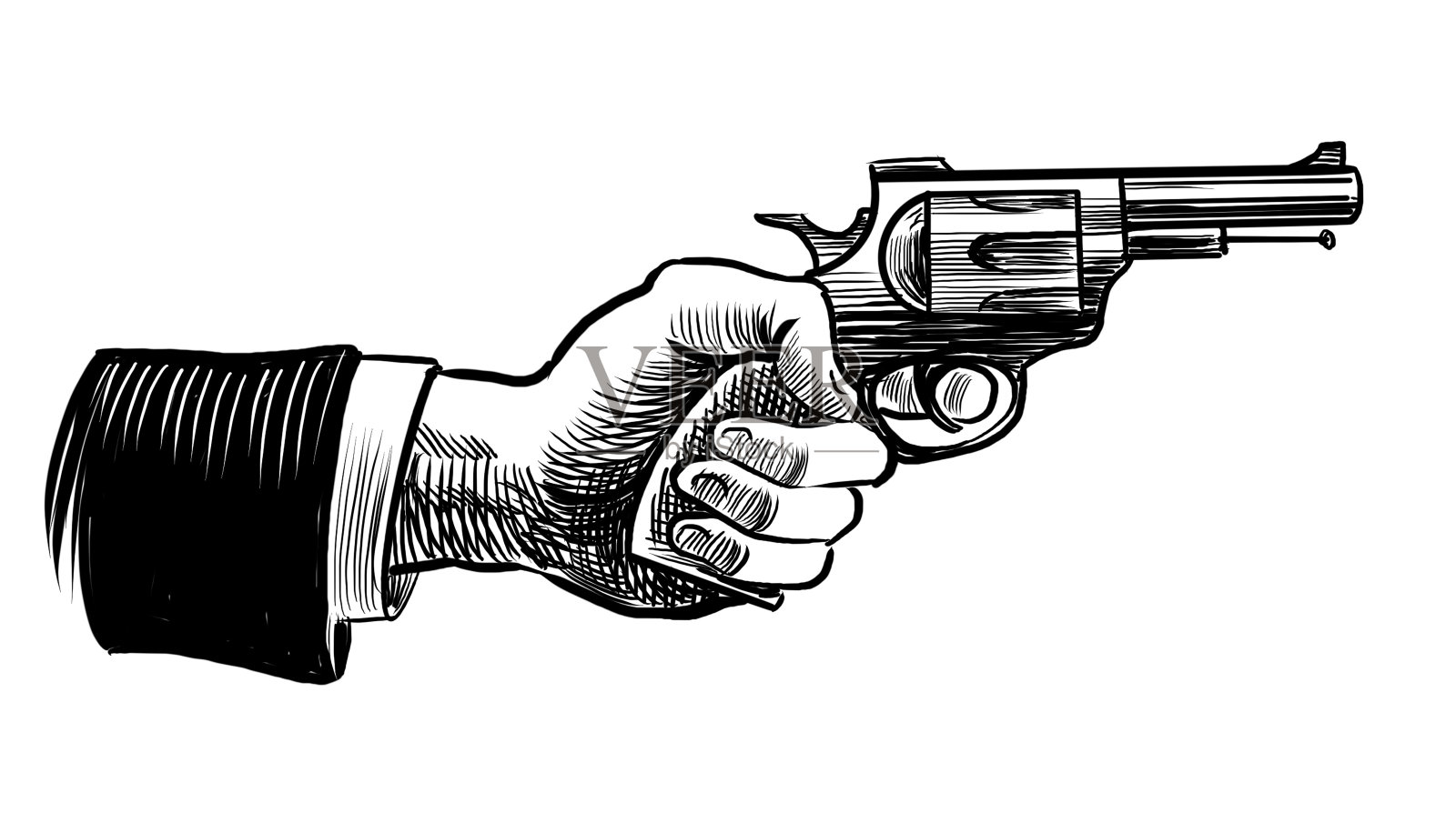 手拿左轮手枪插画图片素材