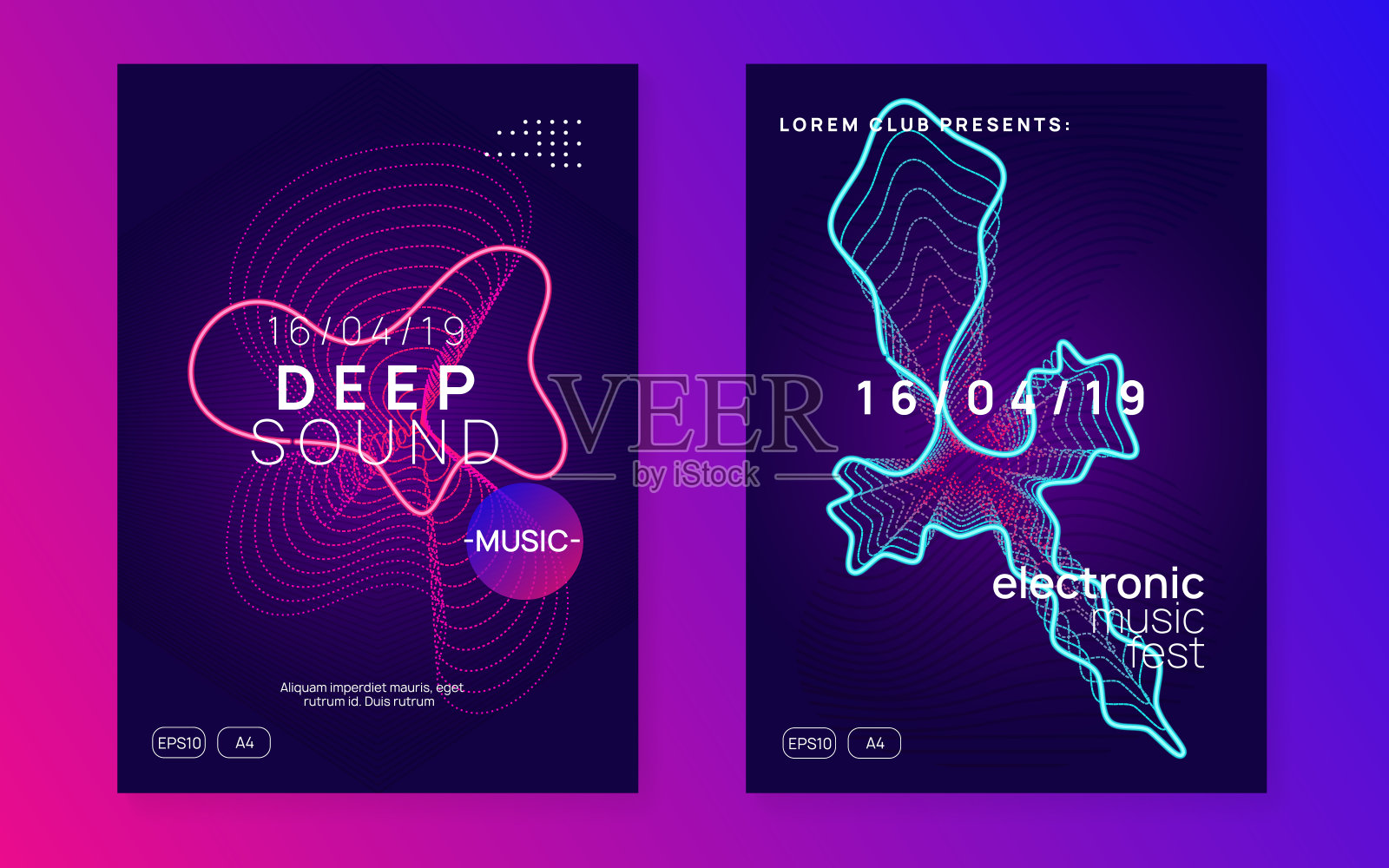 霓虹灯催眠派对传单。电子舞曲。电子声音。俱乐部dj海报。科技盛会。插画图片素材