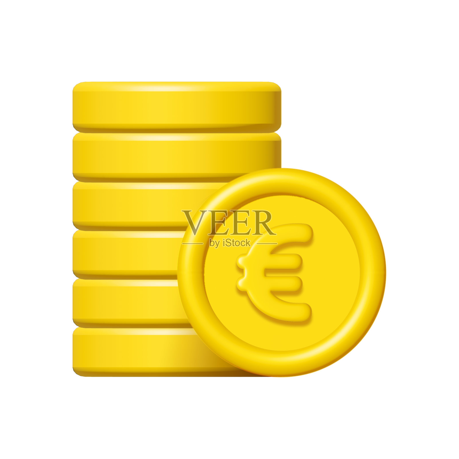 3d堆叠的金币与欧元标志孤立的白色背景。插画图片素材